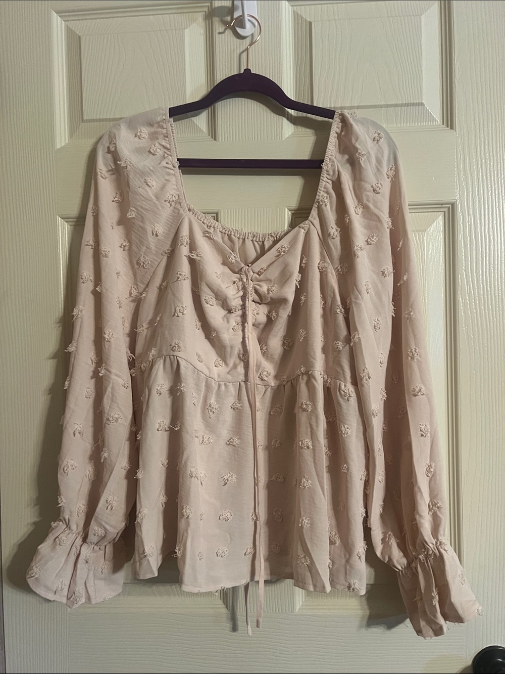 SHEIN Light Blush Peasant Blouse with Tie Front
